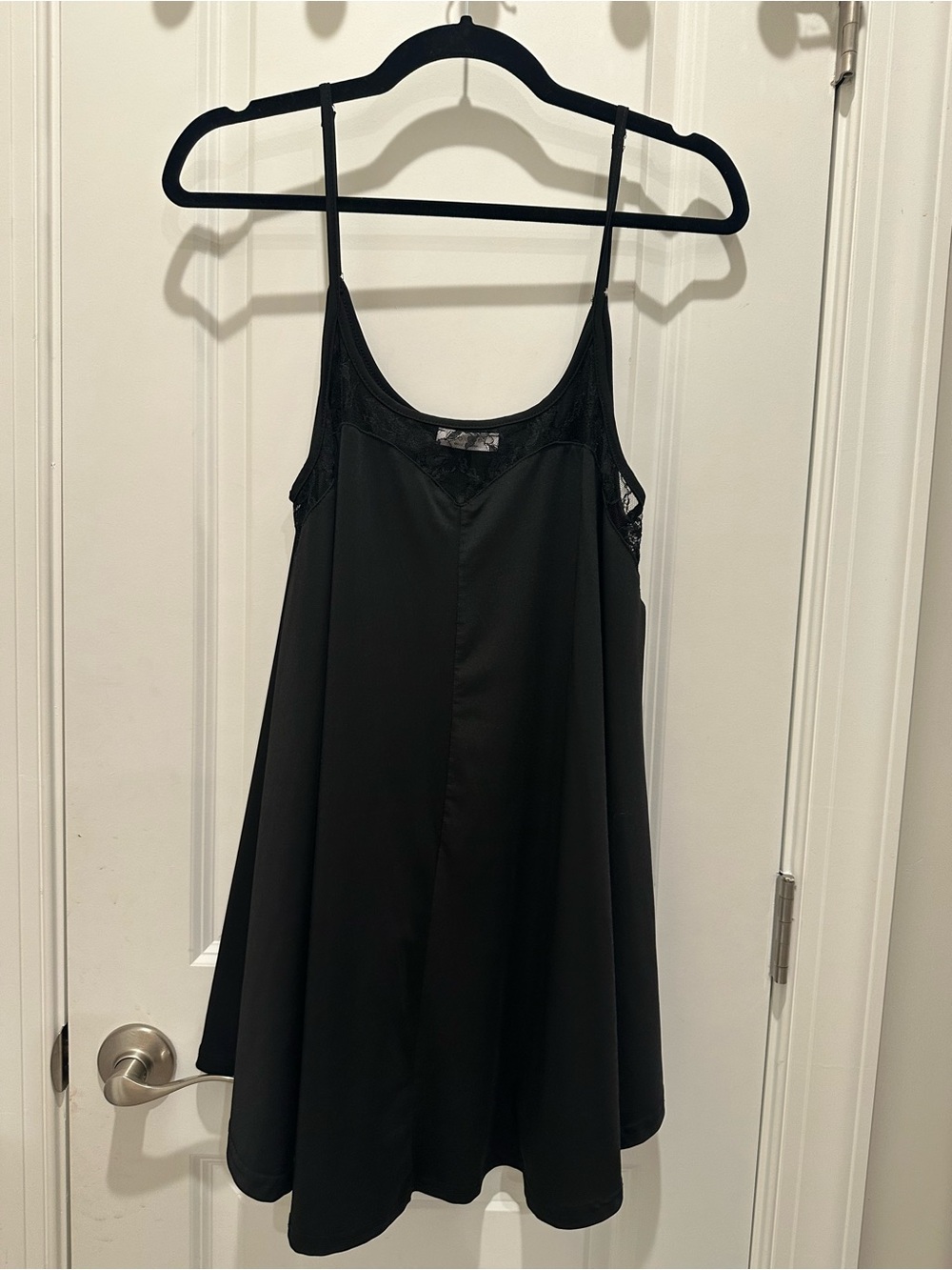 Black Lace-Trim Slip Dress